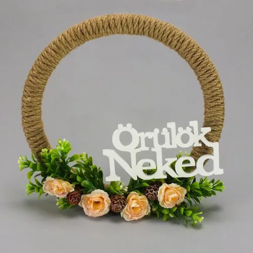 Fa "Örülök Neked" felirat koszorúra fehér 7x14cm 3db/csomag