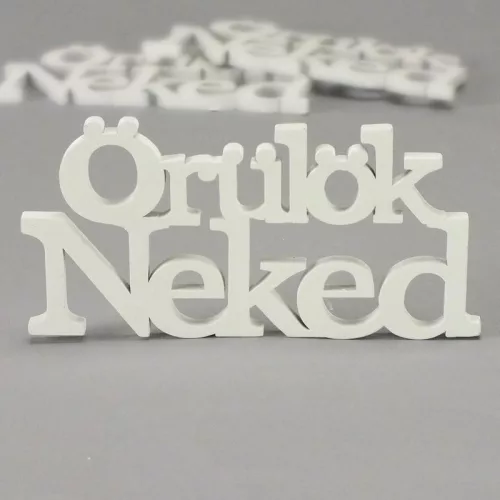 Fa "Örülök Neked" felirat koszorúra fehér 7x14cm 3db/csomag