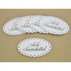   Fa - "Sok szeretettel" csipkés ovál tábla fehér 5x8cm 5db/csomag