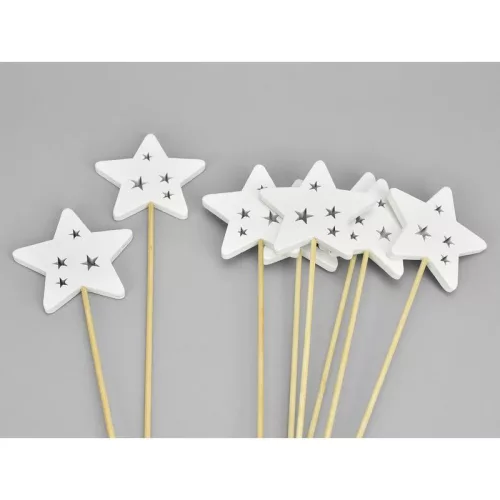 Fehér fa pálcás csillag 8db/csomag