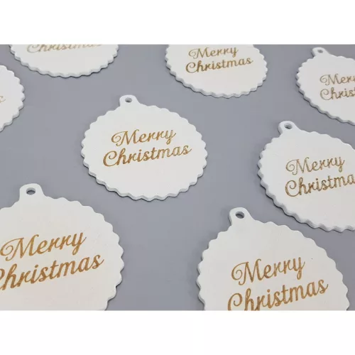 Fodros gömb Merry Christmas fehér 5db/cs