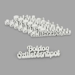 Natúr fa Boldog születésnapot felirat fehér 8db/csomag