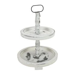 Kétszintes kínáló tál fából fehér 45cm