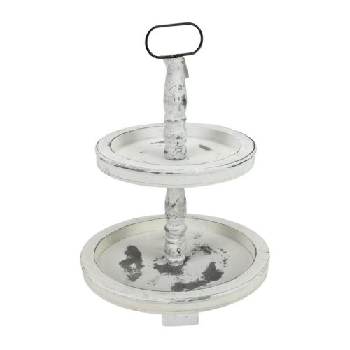 Kétszintes kínáló tál fából fehér 45cm