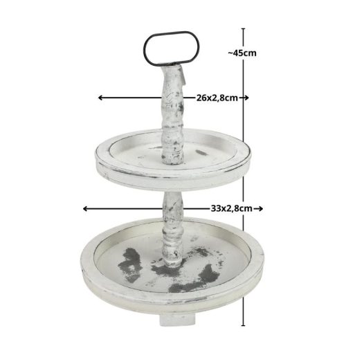 Kétszintes kínáló tál fából fehér 45cm