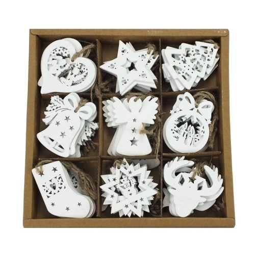 Dobozos karácsonyi díszek fehér 54db/dob