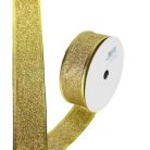 Karácsonyi szalag glitteres - arany, drótos szegéllyel