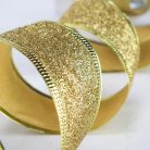 Karácsonyi szalag glitteres - arany, drótos szegéllyel