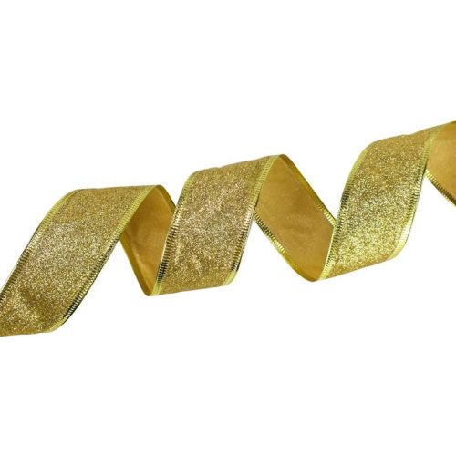 Karácsonyi szalag glitteres - arany, drótos szegéllyel
