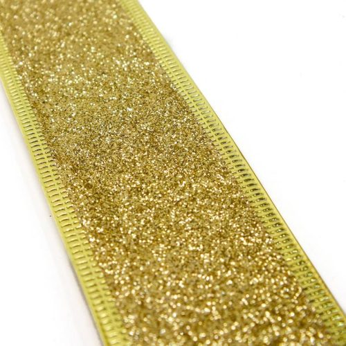 Karácsonyi szalag glitteres - arany, drótos szegéllyel