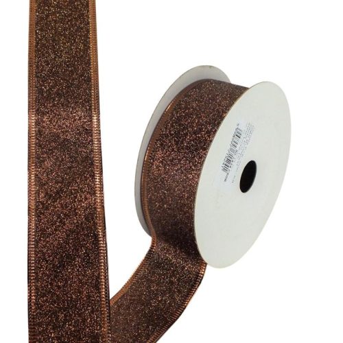 Karácsonyi szalag glitteres - csoki, drótos szegéllyel