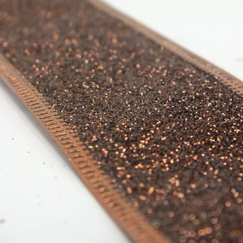 Karácsonyi szalag glitteres - csoki, drótos szegéllyel