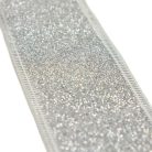 Karácsonyi szalag glitteres - ezüst, drótos szegéllyel