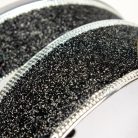 Karácsonyi szalag glitteres - fekete, drótos szegéllyel