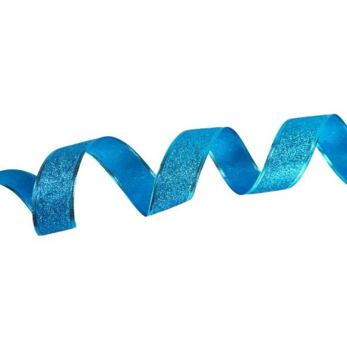 Karácsonyi szalag glitteres - kék, drótos szegéllyel