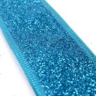 Karácsonyi szalag glitteres - kék, drótos szegéllyel