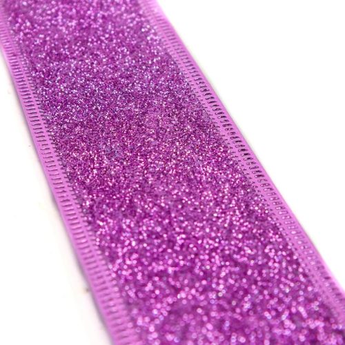 Karácsonyi szalag glitteres - lila, drótos szegéllyel