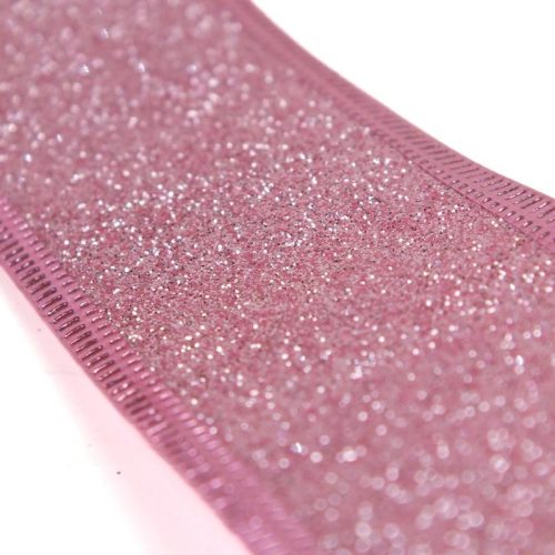 Karácsonyi szalag glitteres - rózsaszín, drótos szegéllyel
