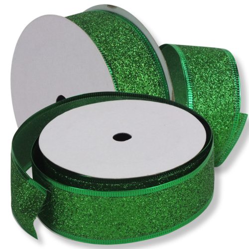 Karácsonyi szalag glitteres - zöld drótos szegéllyel