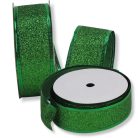 Karácsonyi szalag glitteres - zöld drótos szegéllyel