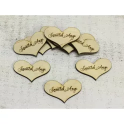   Natúr fa - "Szeretlek Anyu" gravírozott szív 10db/csomag