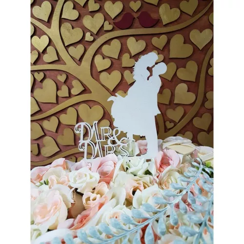 Fa -Tortadísz csókos pár "MR & MRS" fehér 18,5cm