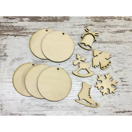 Natúr fa - Karácsonyi kör dísz szett 7cm 5db/csomag