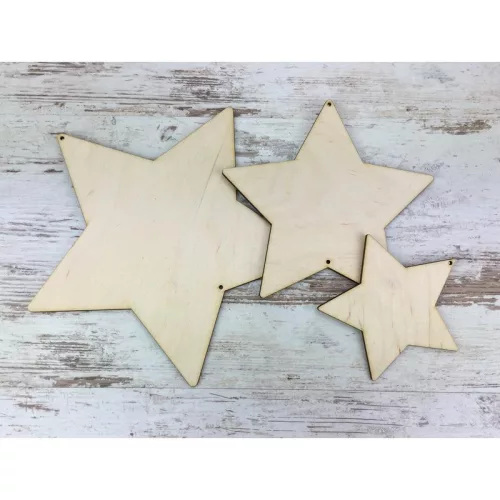 Natúr fa - Felfűzhető csillagok 20-15-10cm 3db/csomag