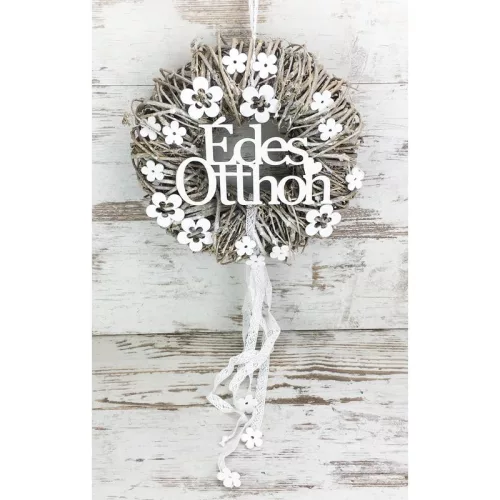 Fa - "Édes Otthon" felirat koszorúra fehér 11,5x20cm