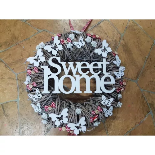Natúr fa - "Sweet home" felirat koszorúra 11,5x20cm