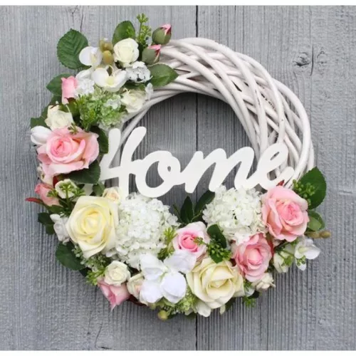Natúr fa - "Home" írott felirat koszorúra 6,5x20cm
