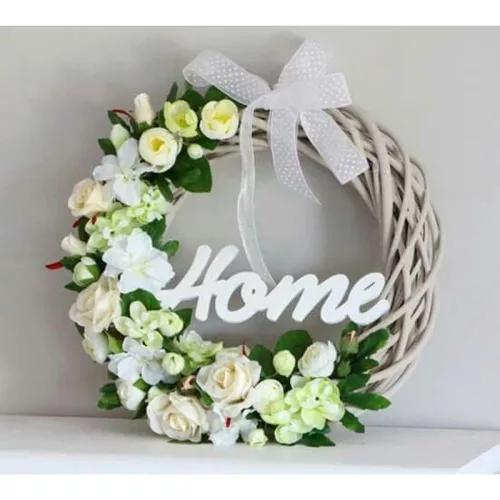 Natúr fa - "Home" írott felirat koszorúra 6,5x20cm