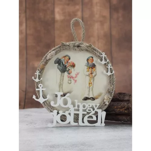 Natúr fa - "Jó, hogy jöttél!" felirat koszorúra 13x20,5cm