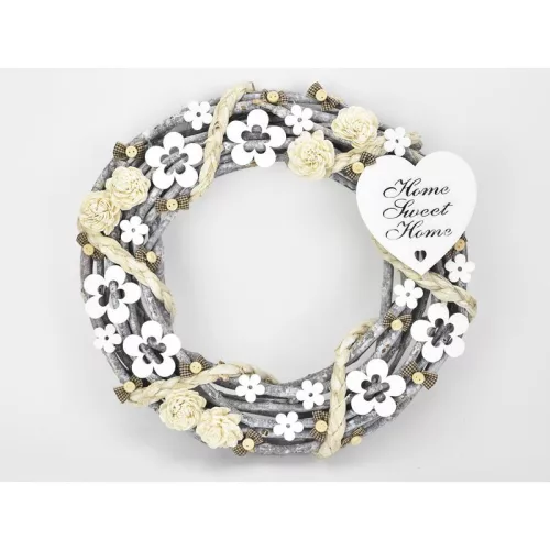 Fa - "Home Sweet Home" szív fehér 10cm