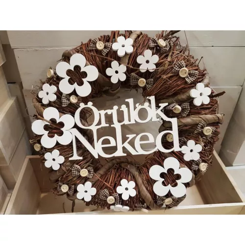 Fa - "Örülök Neked" felirat koszorúra fehér 7x14cm