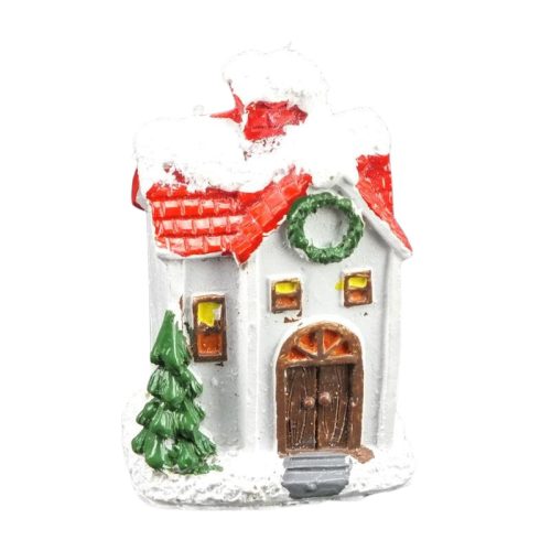 Kerámia havas fehér házikó fenyővel