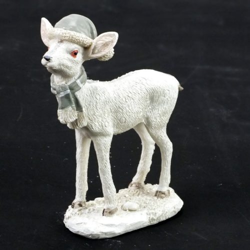 Kerámia glitteres álló fehér őzike sapkában 2 féle