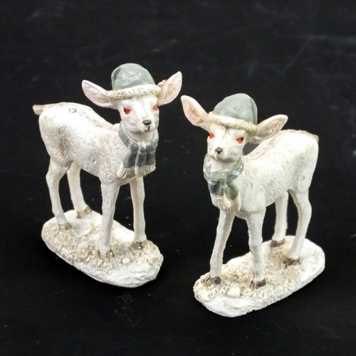 Kerámia glitteres álló fehér őzike sapkában 2 féle