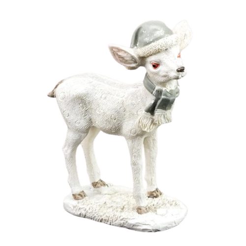 Kerámia glitteres álló fehér őzike sapkában 2 féle
