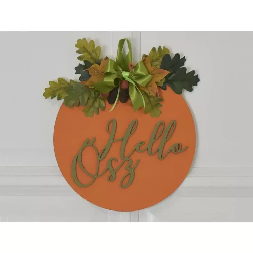 Natúr fa - Hello Ősz felirat 20cm festett