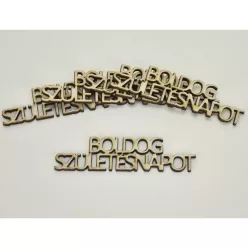   Natúr fa - " BOLDOG SZÜLETÉSNAPOT " felirat 2,4x9cm 5db/csomag