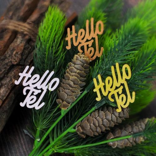 Arany "Hello Tél" felirat színes 4,5x4,2cm 3db/csomag