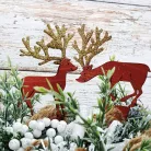 Natúr fa - Beszúrós szarvas pár 2db/cs barna-arany csillámos