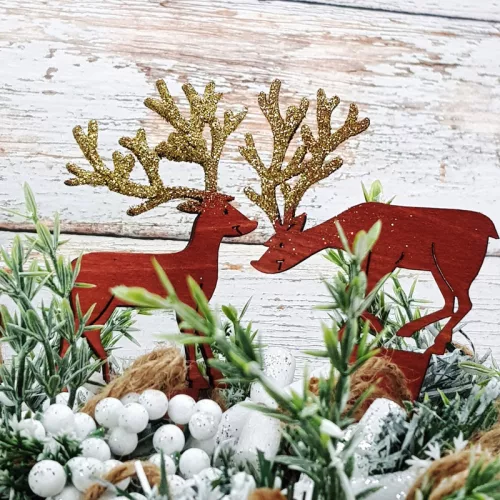 Natúr fa - Beszúrós szarvas pár 2db/cs barna-arany csillámos