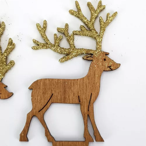 Natúr fa - Beszúrós szarvas pár 2db/cs barna-arany csillámos
