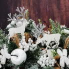 Natúr fa - Beszúrós szarvas pár 2db/cs fehér-ezüst csillámos