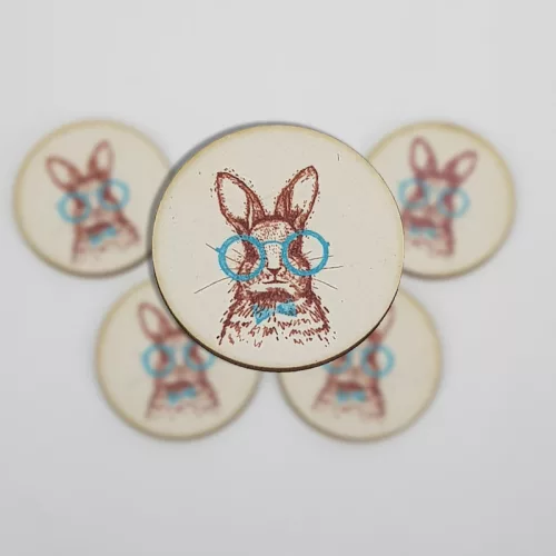 Nyomtatott fa tábla - Szemüveges trendi nyuszi kerek tábla 5db/cs