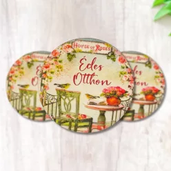   Nyomtatott fa tábla - Édes Otthon (House of roses) kör 3db/cs