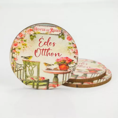 Nyomtatott fa tábla - Édes Otthon (House of roses) kör 3db/cs