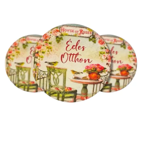 Nyomtatott fa tábla - Édes Otthon (House of roses) kör 3db/cs